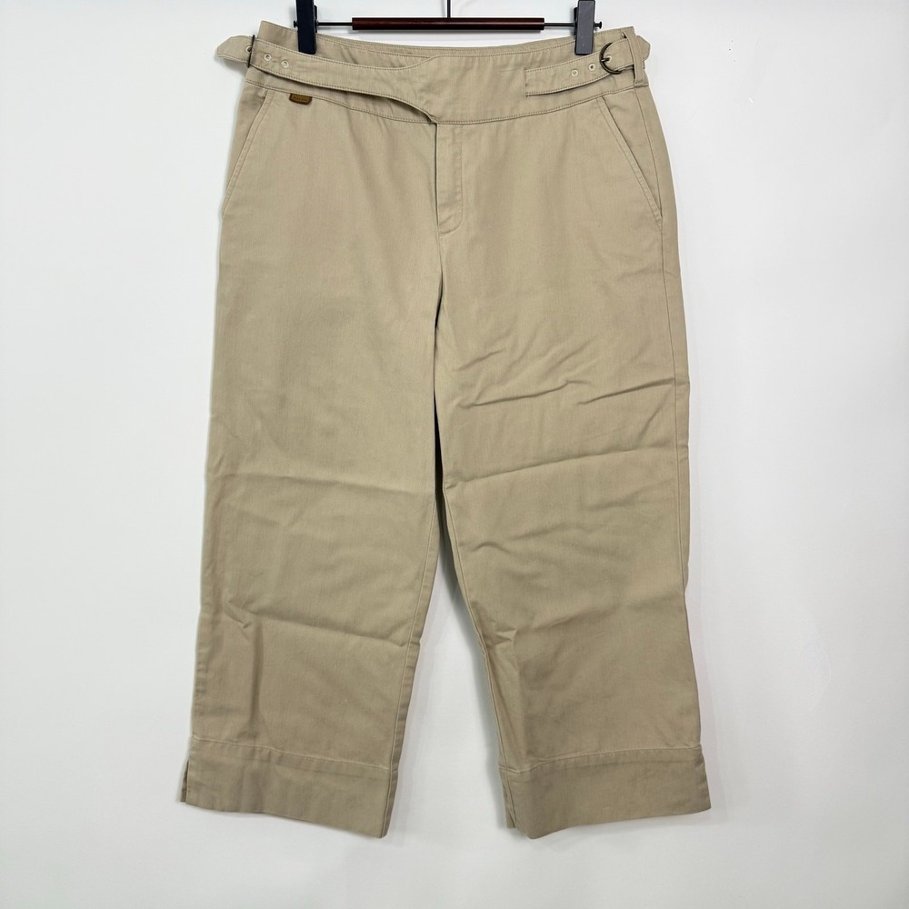 Ralph by Ralph Lauren Khaki Capri Pants Women 6 Tan Side Buckle Chino Preppy